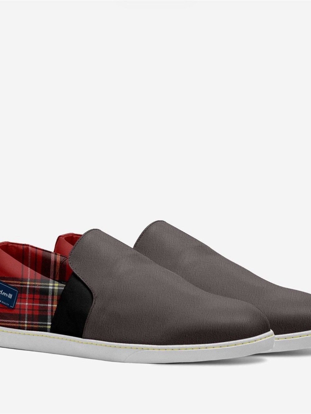 Men's Gray Slip-On Loafers with Red Plaid Lining